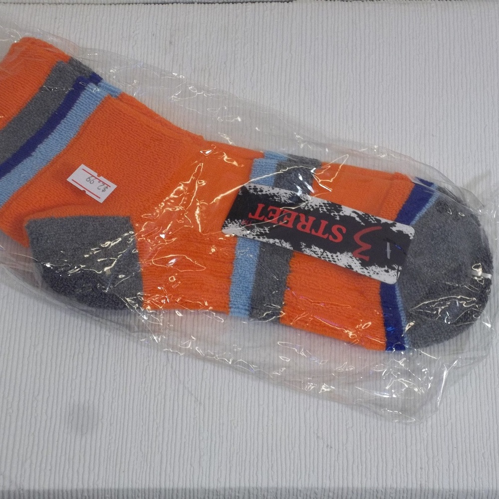 3 Street Orange/Gray Terry Striped Socks